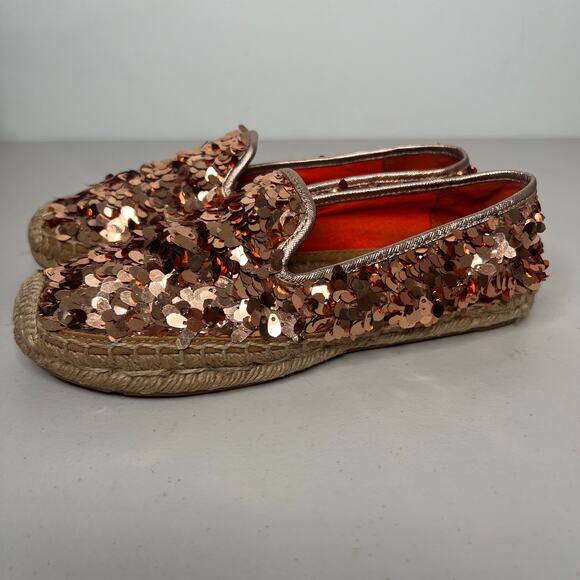 Tory Burch Rose Gold Metallic Sequin Mischa Espadrille Flats Size 6 - Picture 7 of 10